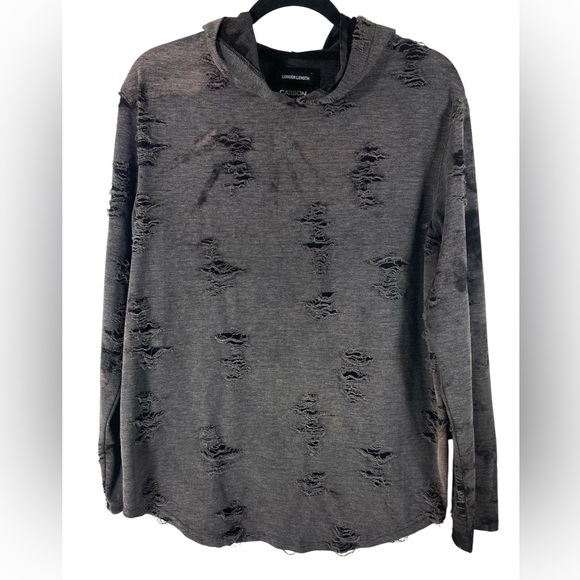 Carbon Other - Carbon Men’s Medium Distressed Charcoal Gray Grunge Streetwear Trashed Hoodie